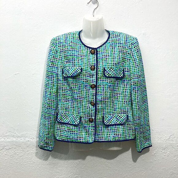 Adrianna Papell Jackets & Blazers - Adrianna Papell Safe Silk Button Blazer Blue Shoulder Pads Full lined Silk 12